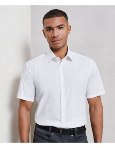 P-PR246-Mens Stretch Fit Poplin Short Sleeve Cotton Shirt 2